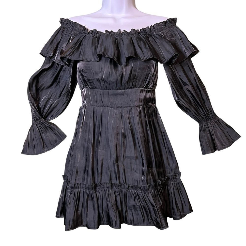 Vietnamese Mini Dress Off Shoulder Tiered Ruffle Long Sleeve Señorita - Picture 2 of 14